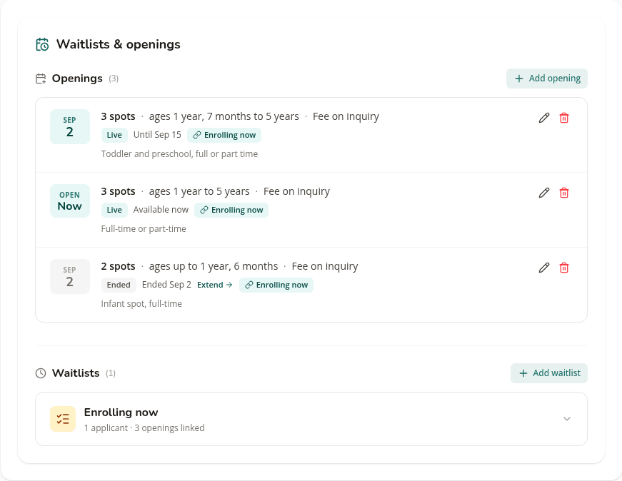 Opening rows in the dashboard with Live and Ended labels