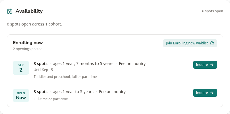 The availability section on the public listing