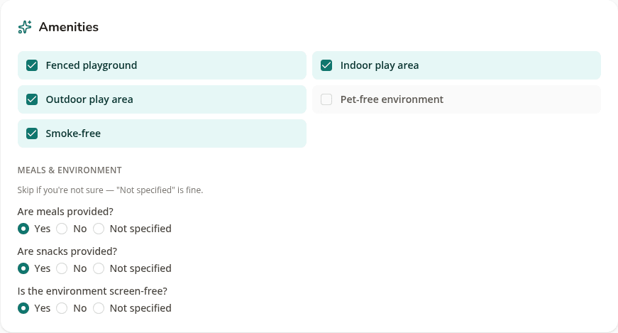 The Amenities section