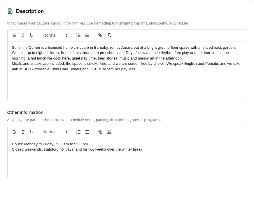 The Description section